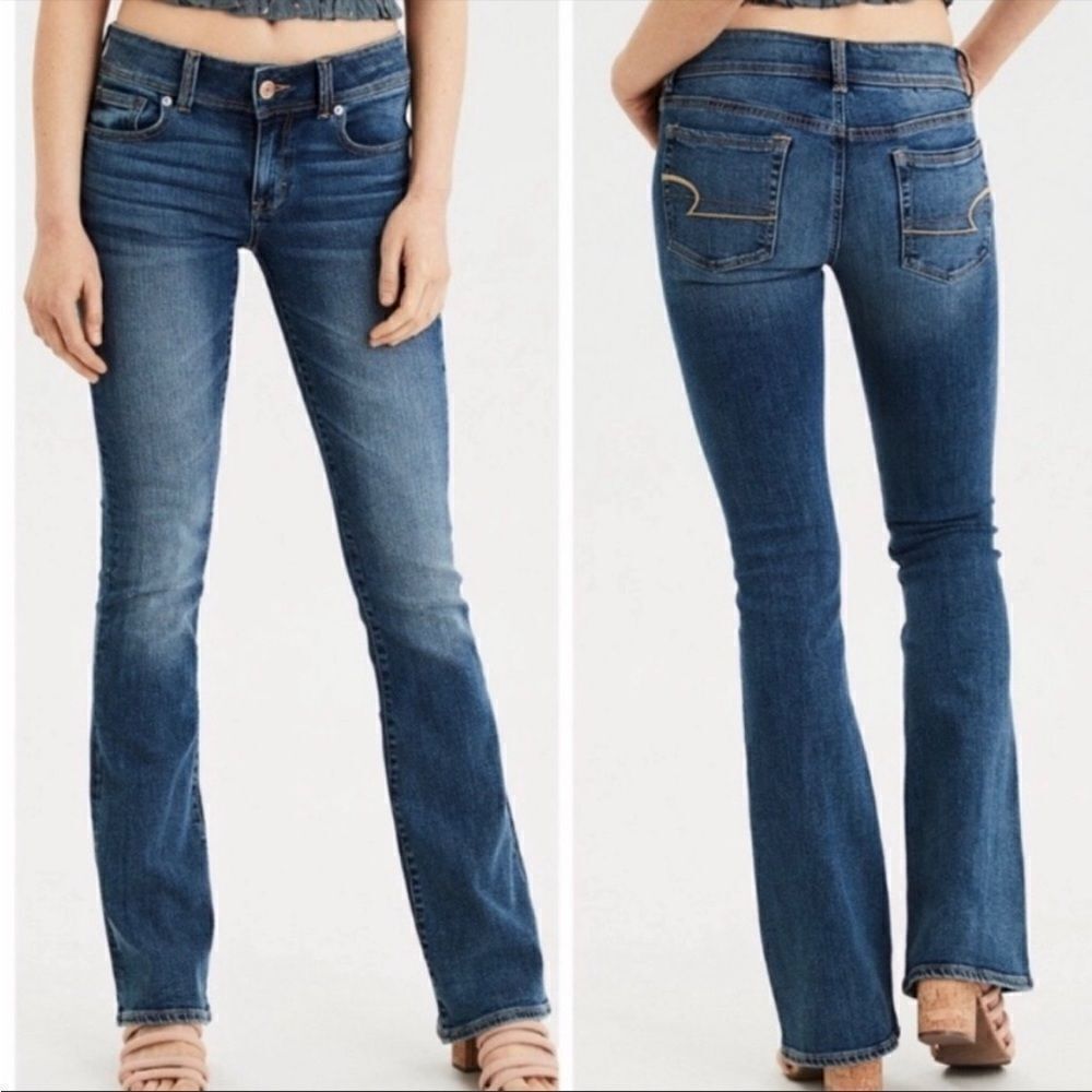 EXCELLENT CONDITION AMERICAN EAGLE 10 STRETCH SLIM BOOT JEANS w/JEWELED POCKETS